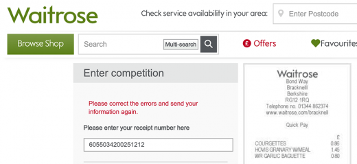 Why won't Waitrose competition entry forms submit?