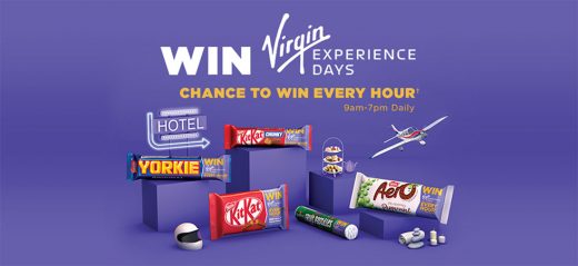 A chance to win a £200 Virgin Experience Day voucher every hour when you buy promotional Nestlé chocolate bars or sweets!